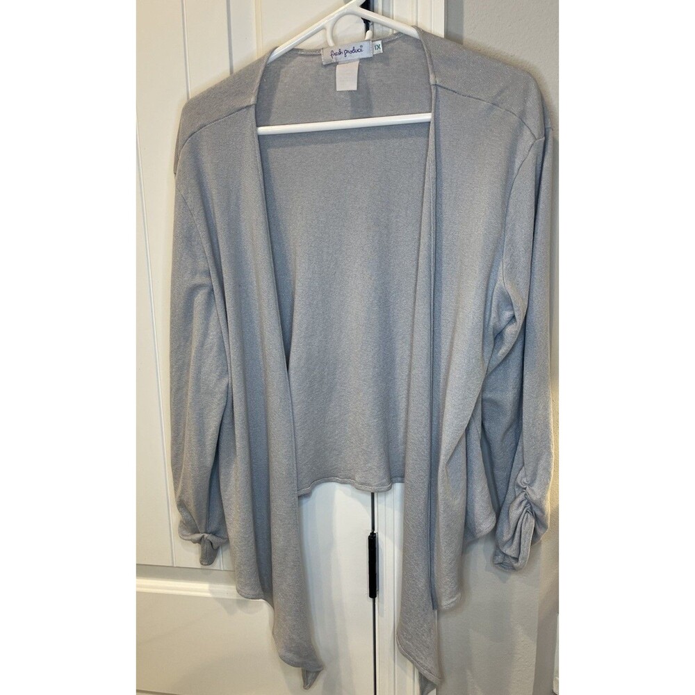 Fresh Produce Cardigan Womens 1X Gray Open Front Lightweight Drape Plus Size